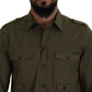 Green Cotton Stretch Long Sleeves Casual Shirt