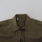 Green Cotton Stretch Long Sleeves Casual Shirt