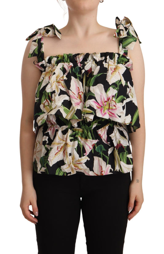 Elegant Sleeveless Floral Cotton Top