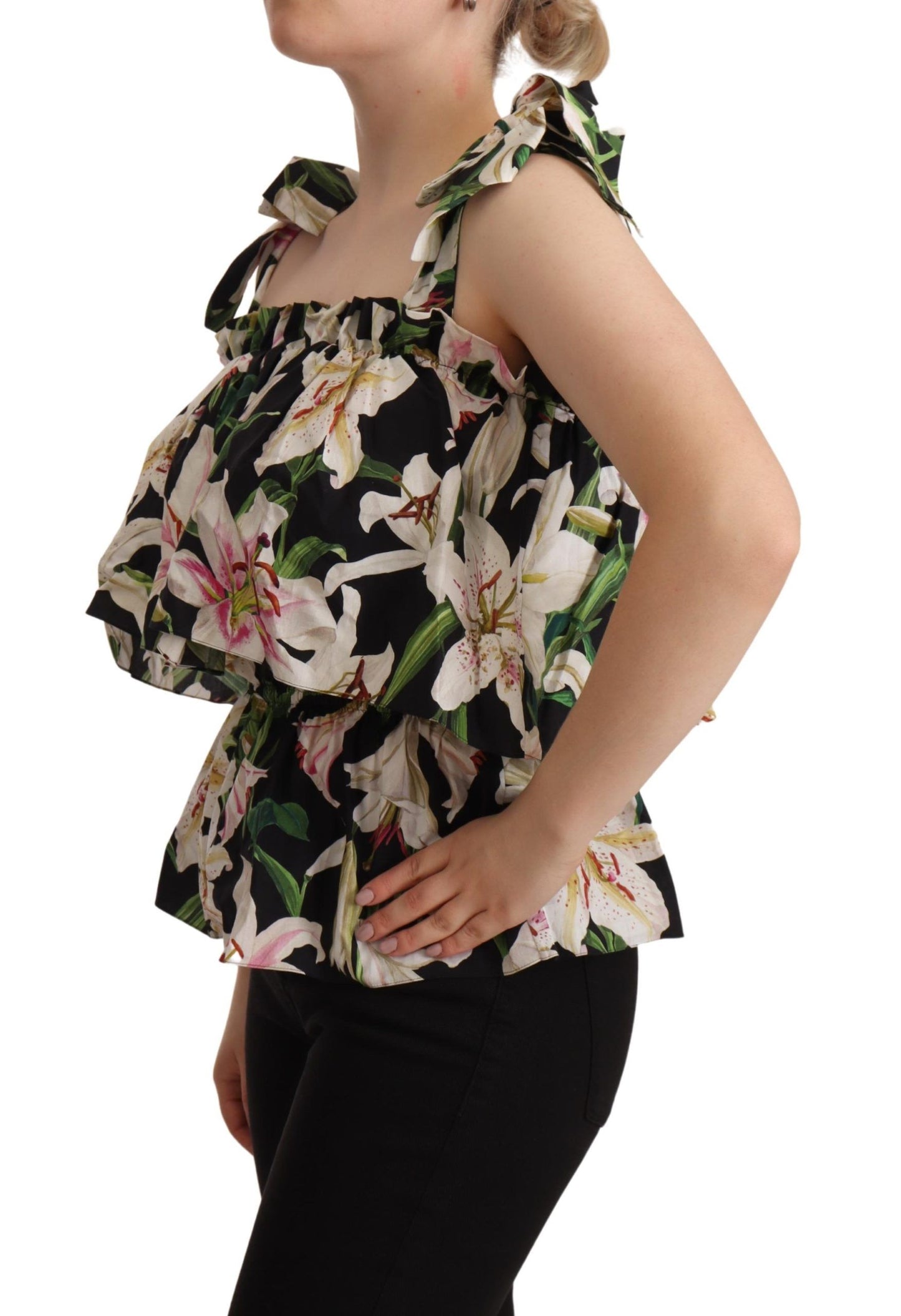 Elegant Sleeveless Floral Cotton Top