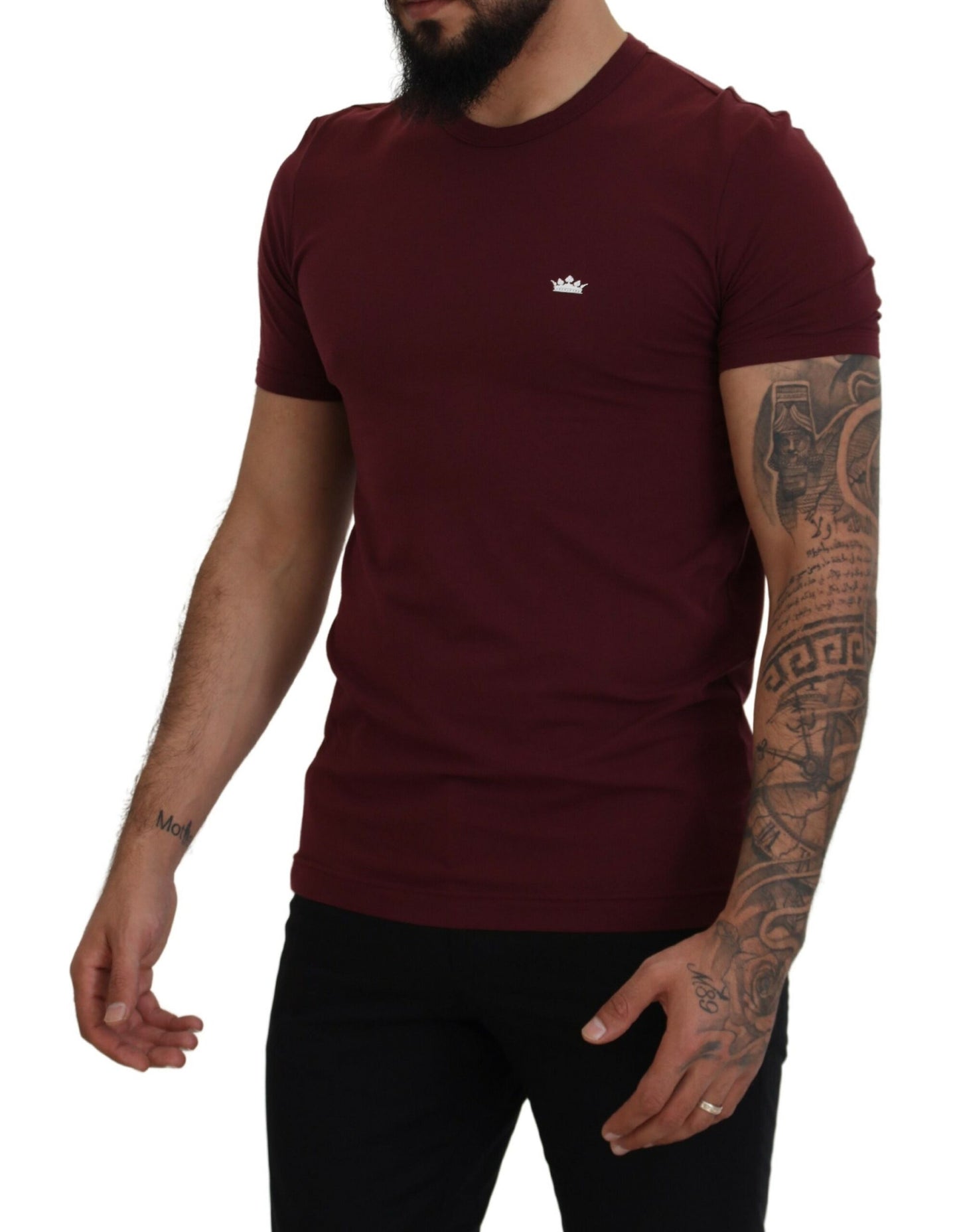 Maroon Cotton Crew Neck Casual Tee