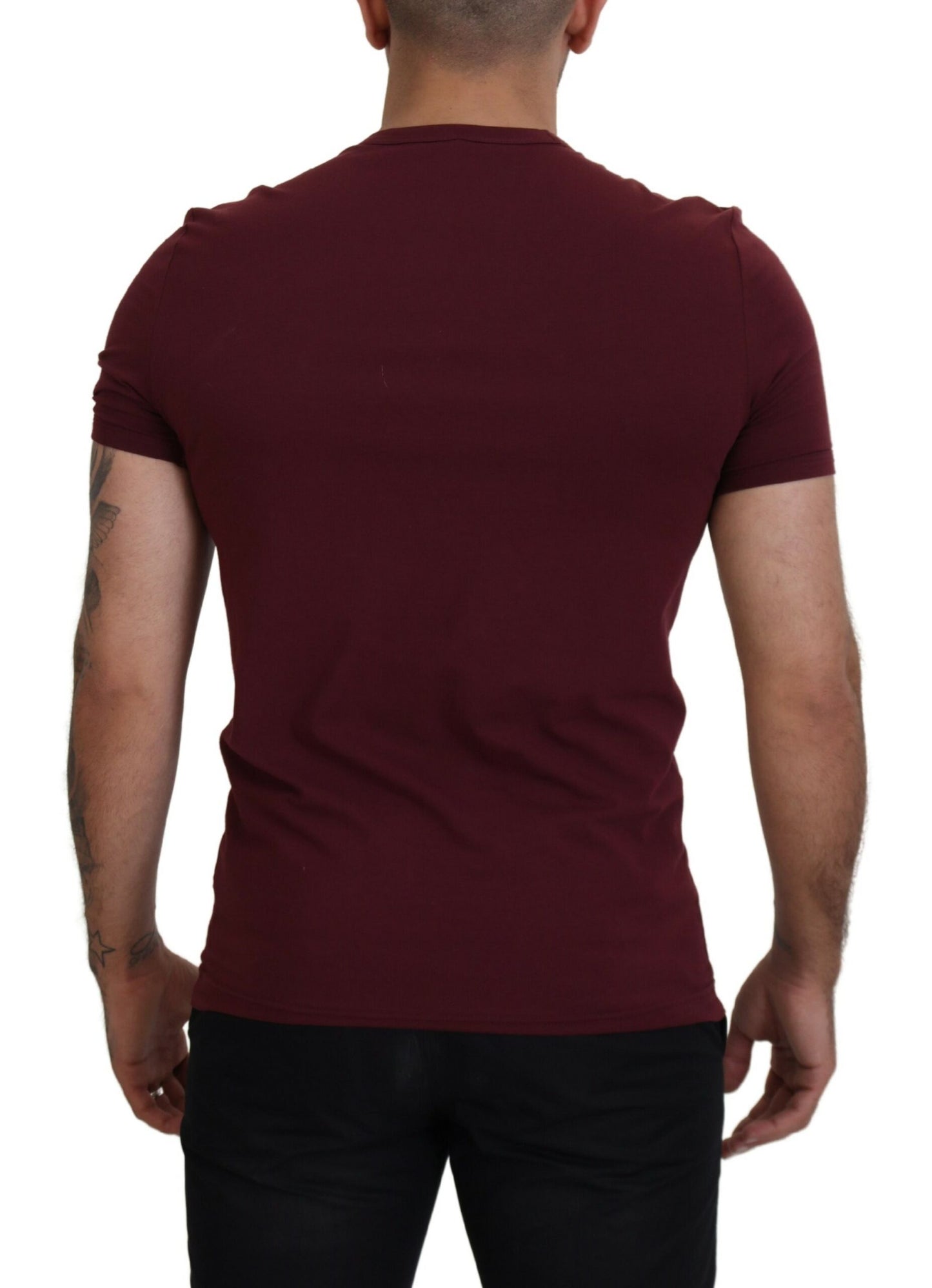 Maroon Cotton Crew Neck Casual Tee