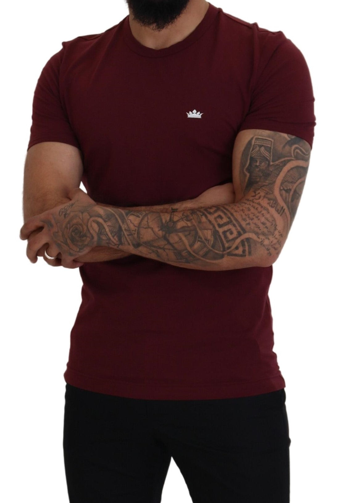 Maroon Cotton Crew Neck Casual Tee