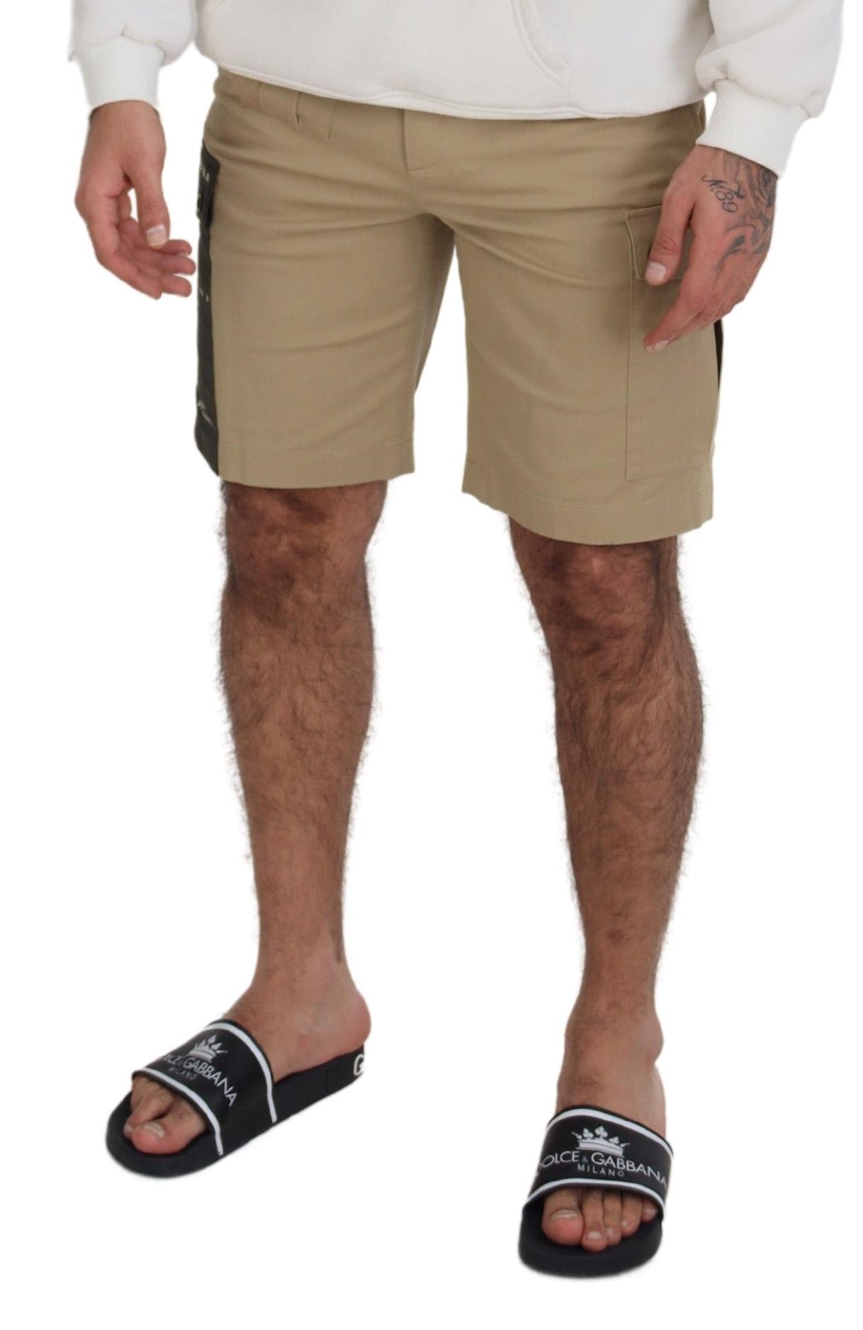 Beige Cotton Cargo Bermuda Shorts