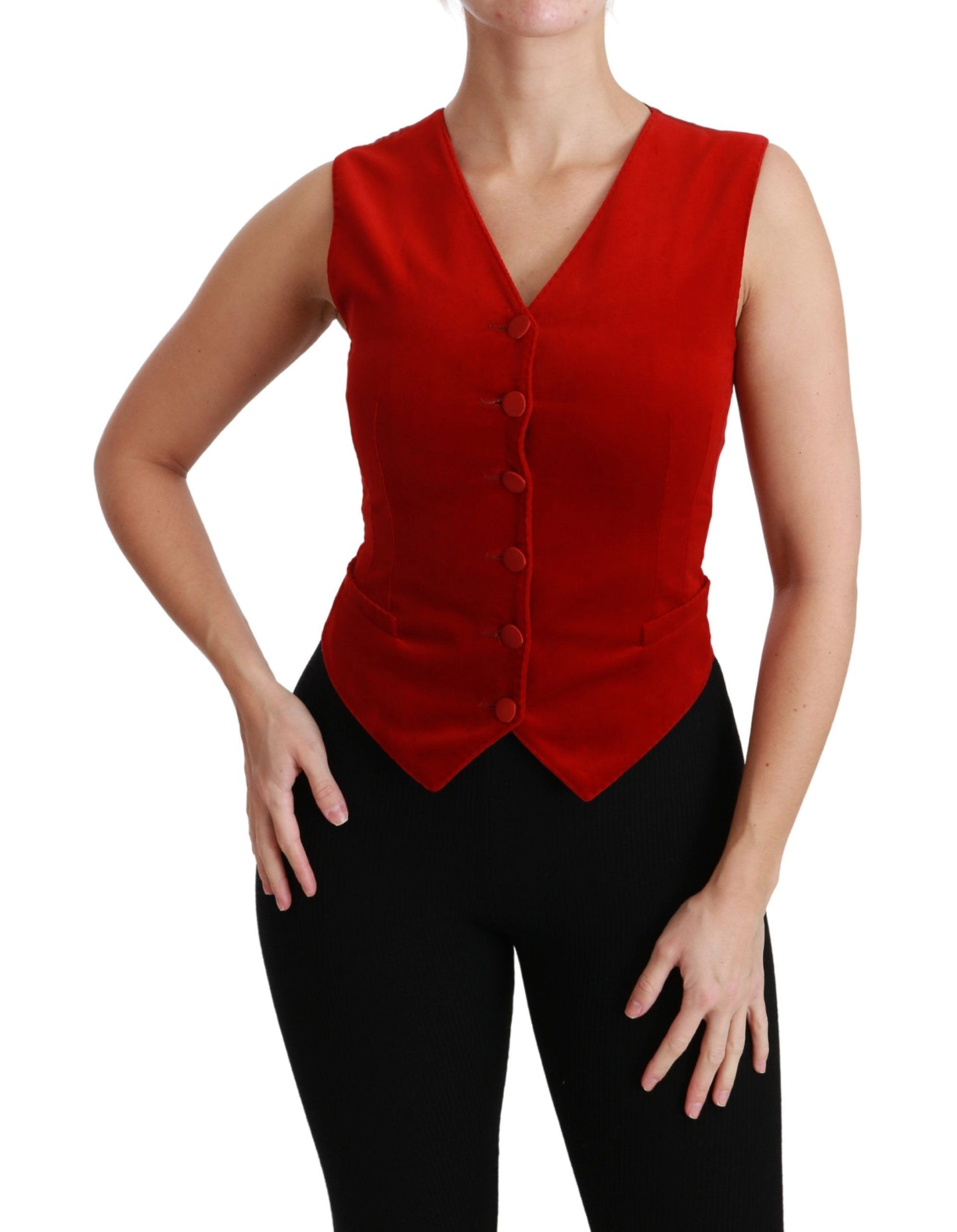 Red Sleeveless Waistcoat Cotton Top Vest