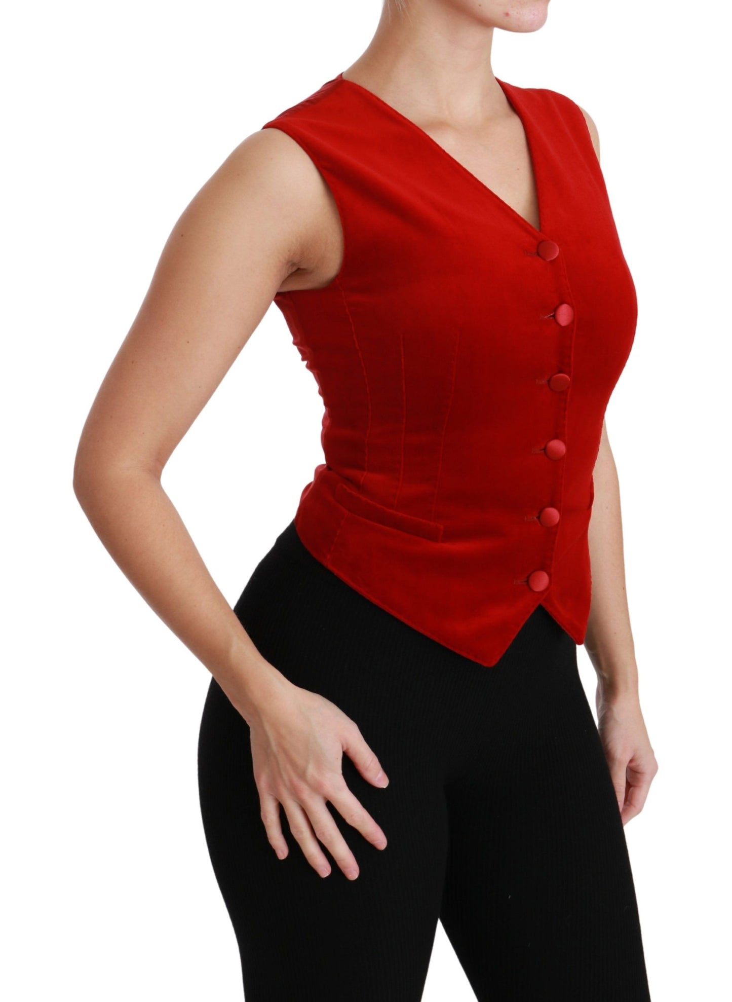 Red Sleeveless Waistcoat Cotton Top Vest