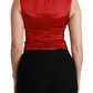 Red Sleeveless Waistcoat Cotton Top Vest