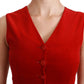 Red Sleeveless Waistcoat Cotton Top Vest