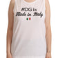 White Cotton Sleeveless Motive T-shirt