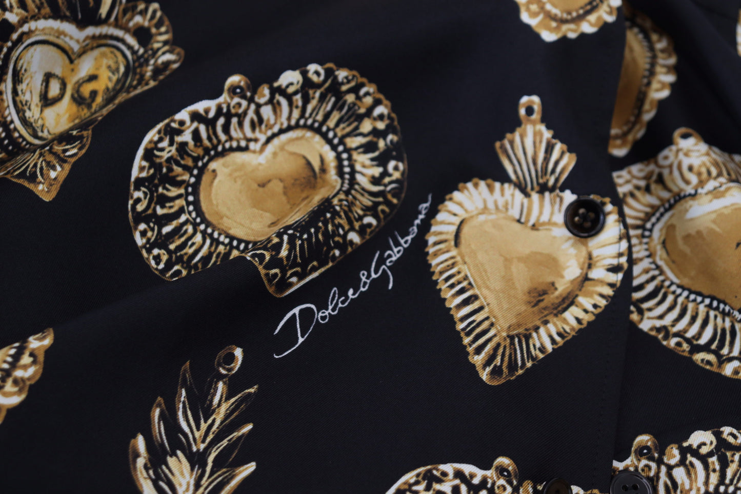 Elegant Silk Pajama Look Shirt with Gold Hearts