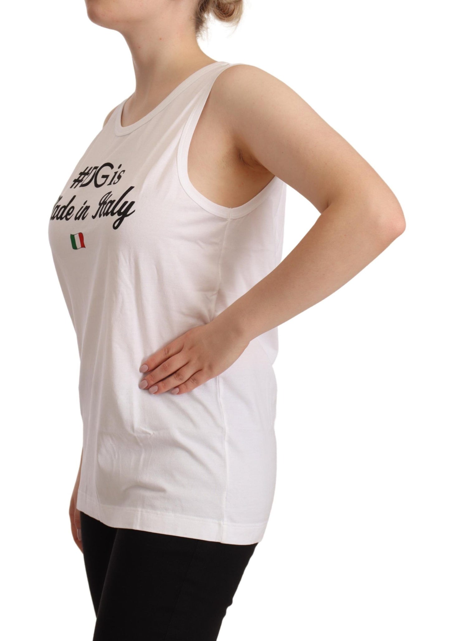 White Cotton Sleeveless Motive T-shirt