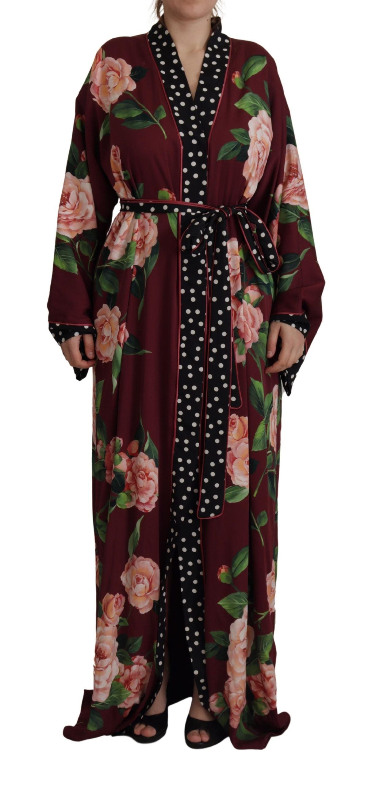 Elegant Bordeaux Silk Kaftan Robe