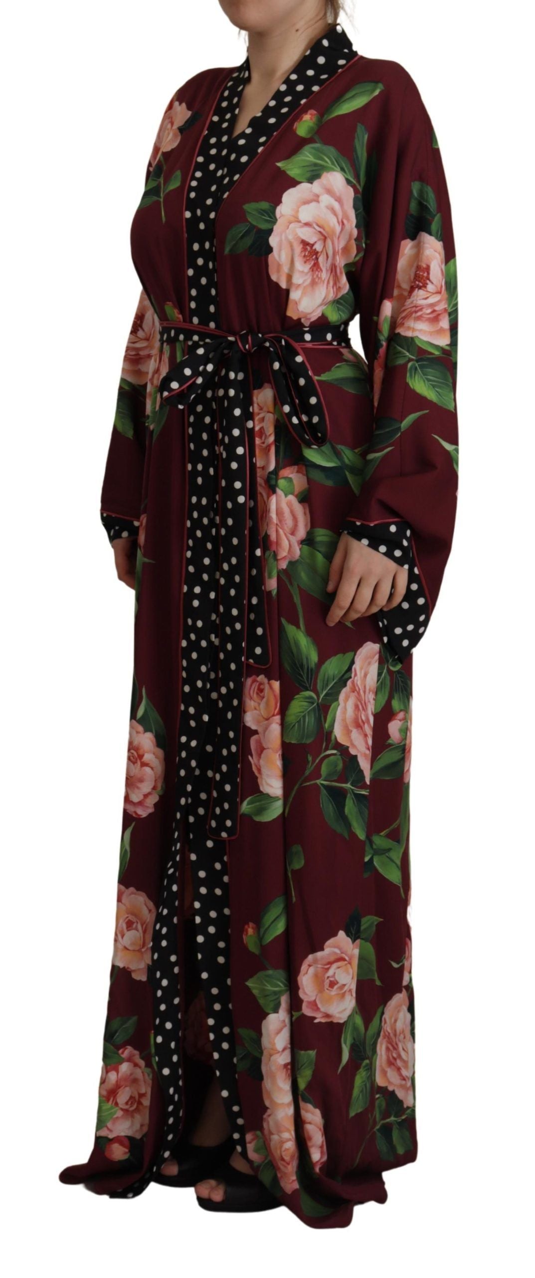 Elegant Bordeaux Silk Kaftan Robe