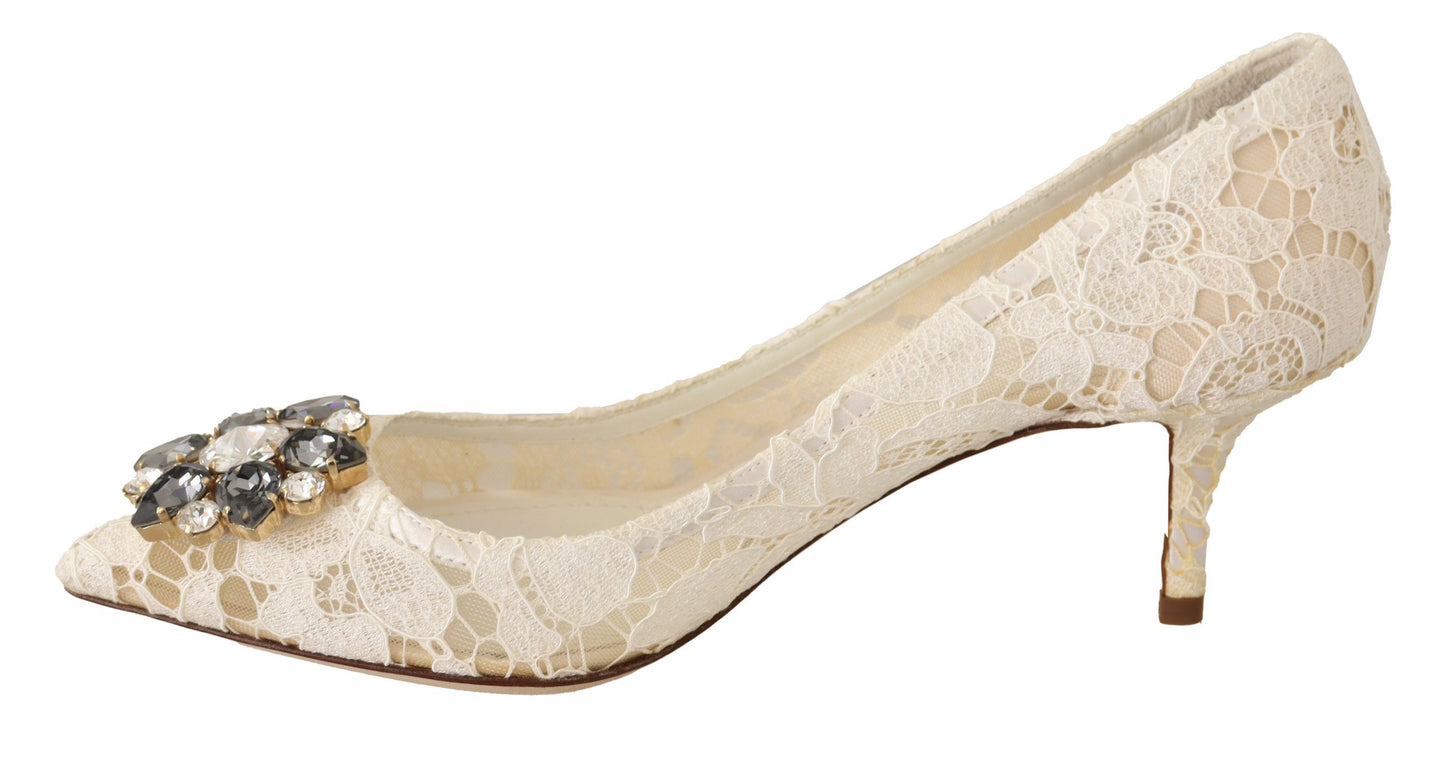 Elegant White Lace Heels with Crystal Embellishment