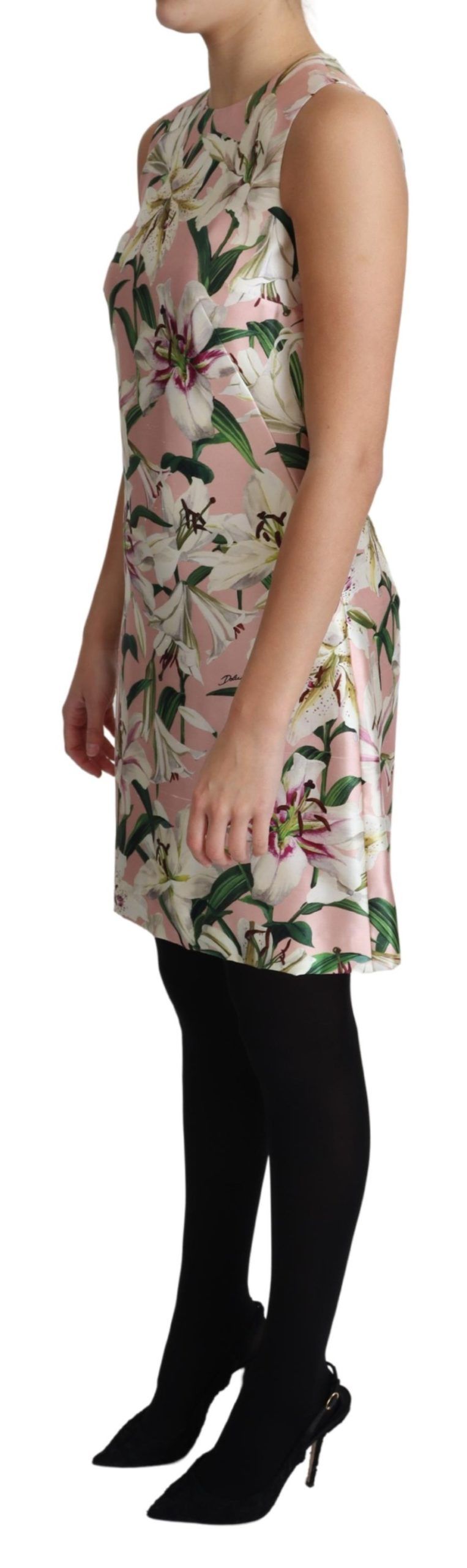 Floral A-Line Mini Silk Dress in Pink