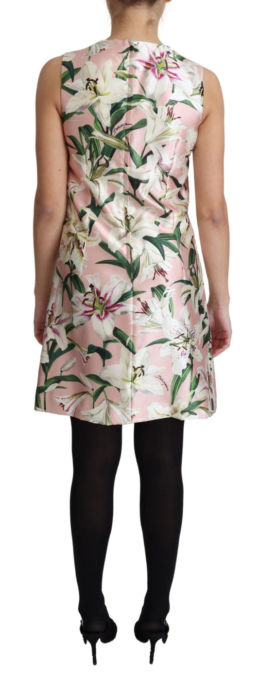 Floral A-Line Mini Silk Dress in Pink