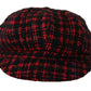 Elegant Tweed Newsboy Cap in Red & Black