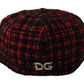Elegant Tweed Newsboy Cap in Red & Black