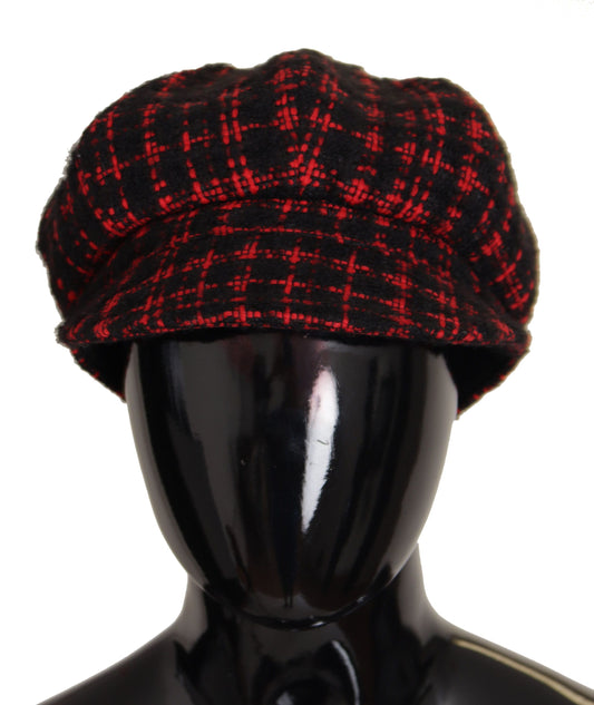 Elegant Tweed Newsboy Cap in Red & Black