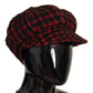 Elegant Tweed Newsboy Cap in Red & Black