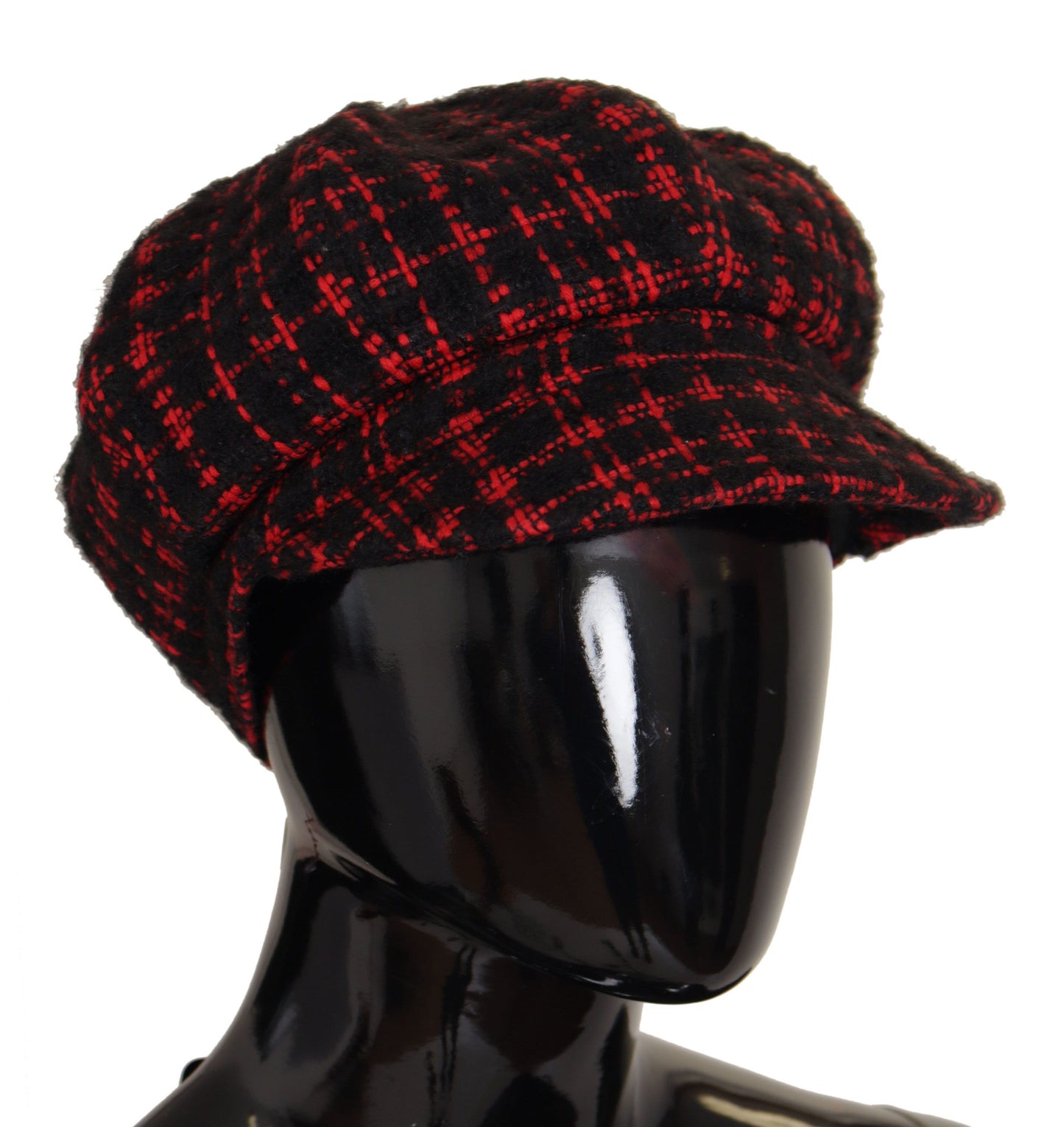 Elegant Tweed Newsboy Cap in Red & Black