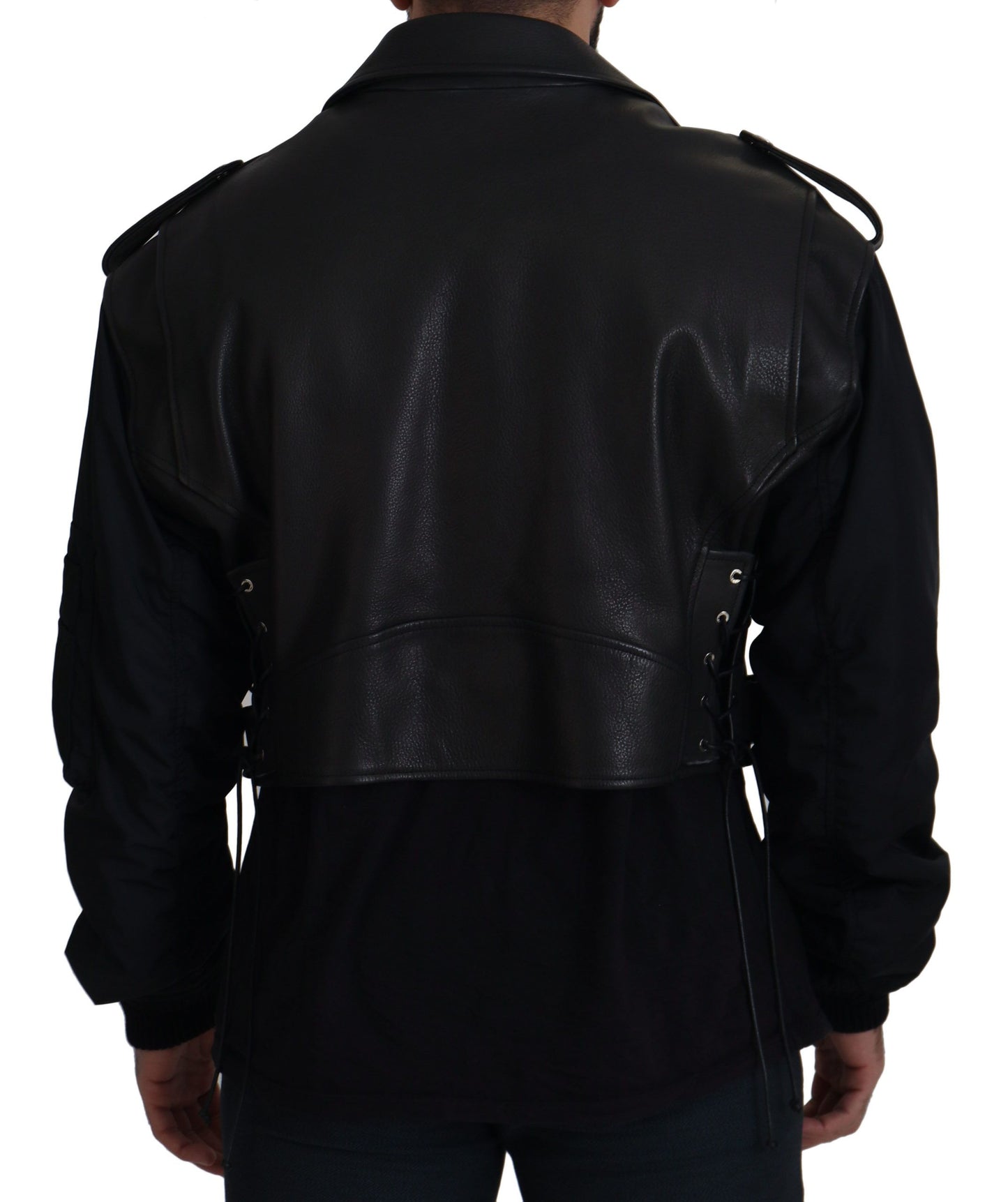 Black Polyester Biker Coat Zipper Jacket