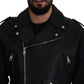Black Polyester Biker Coat Zipper Jacket