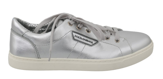 Elegant Metallic Silver Leather Sneakers