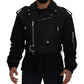 Black Polyester Biker Coat Zipper Jacket