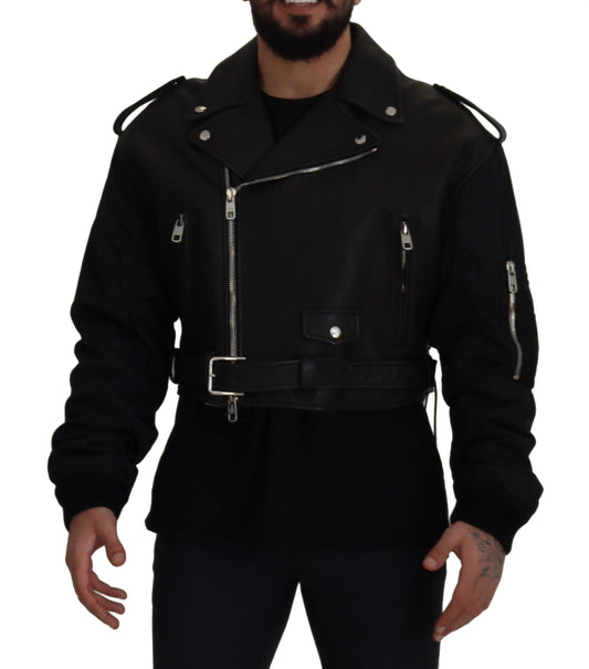 Black Polyester Biker Coat Zipper Jacket