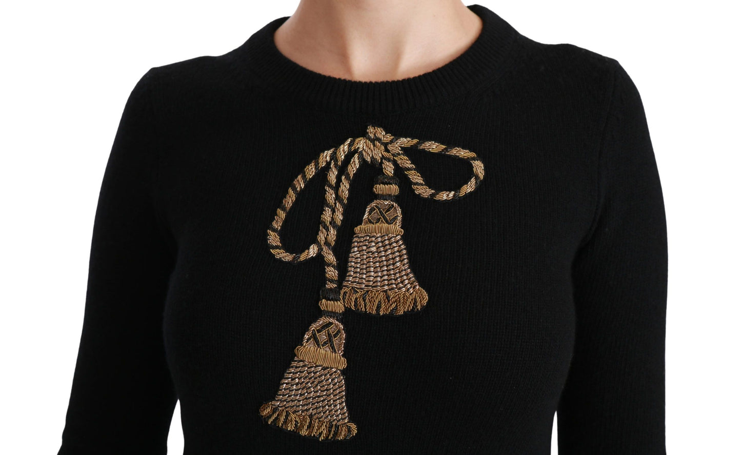 Elegant Virgin Wool Gold Tassel Sweater