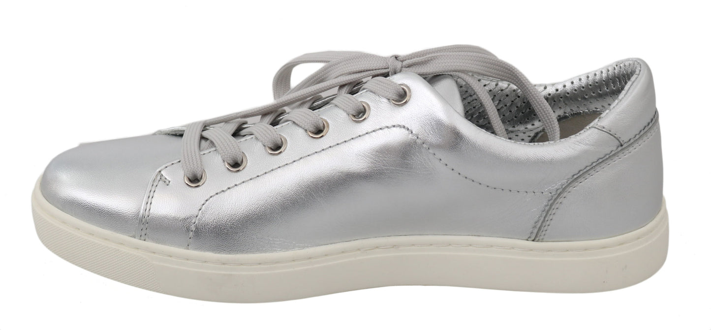 Elegant Metallic Silver Leather Sneakers