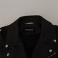 Black Polyester Biker Coat Zipper Jacket