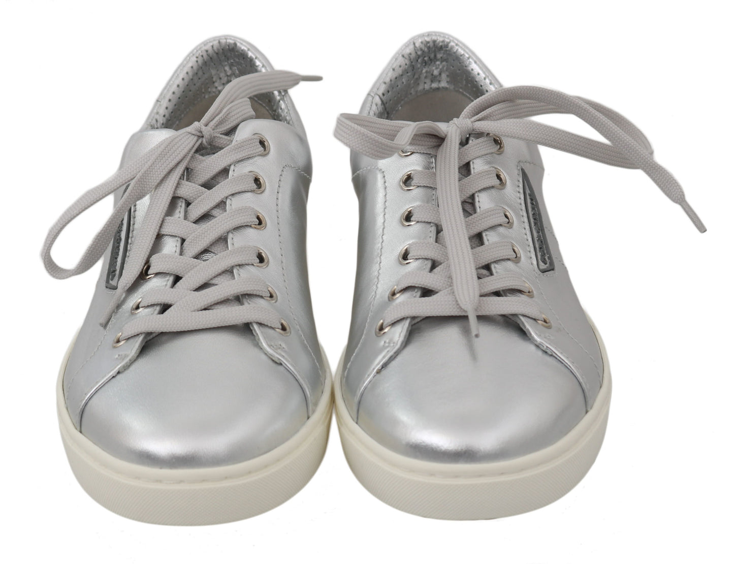 Elegant Metallic Silver Leather Sneakers