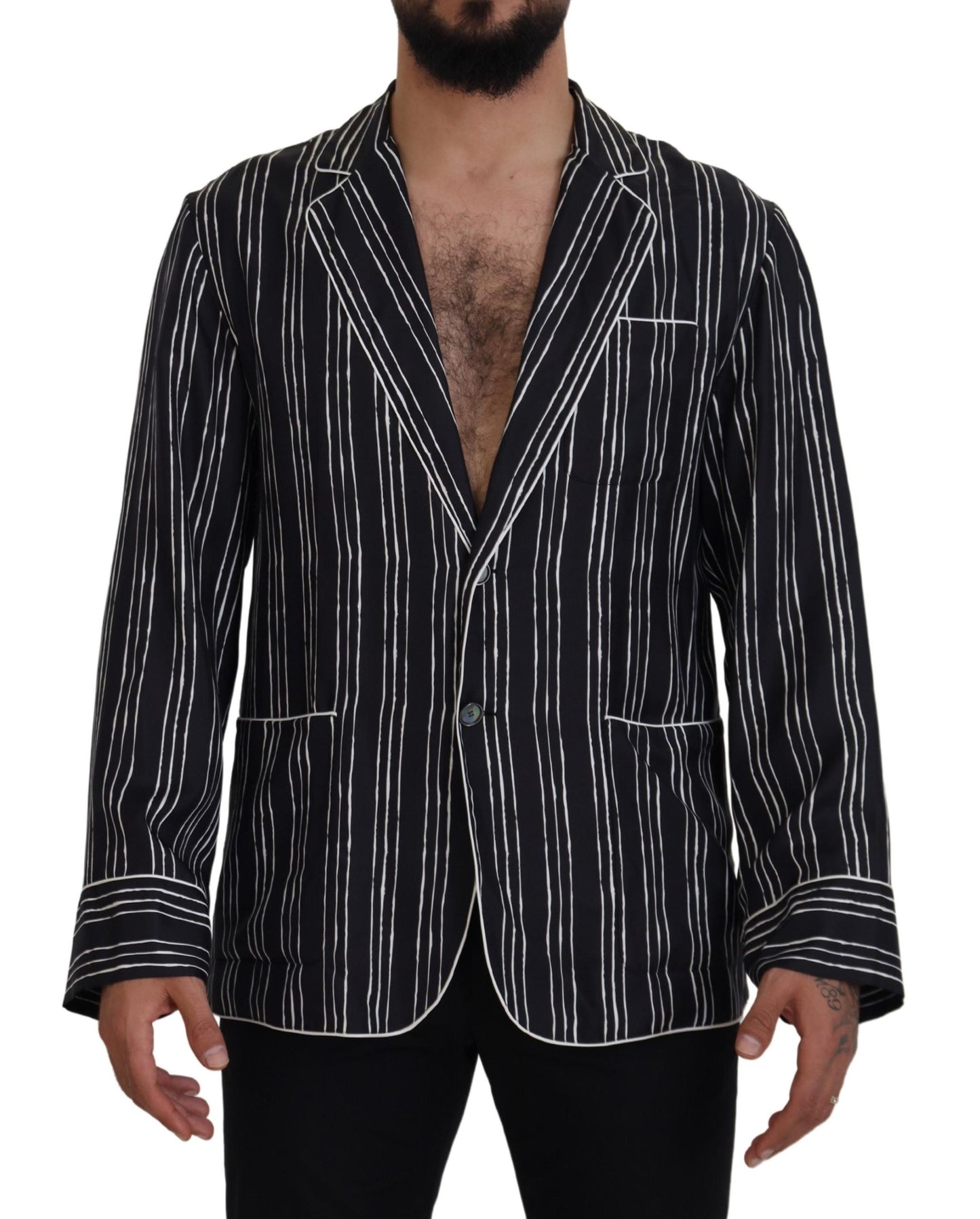 Blue Striped Silk Pajama Shirt Jacket