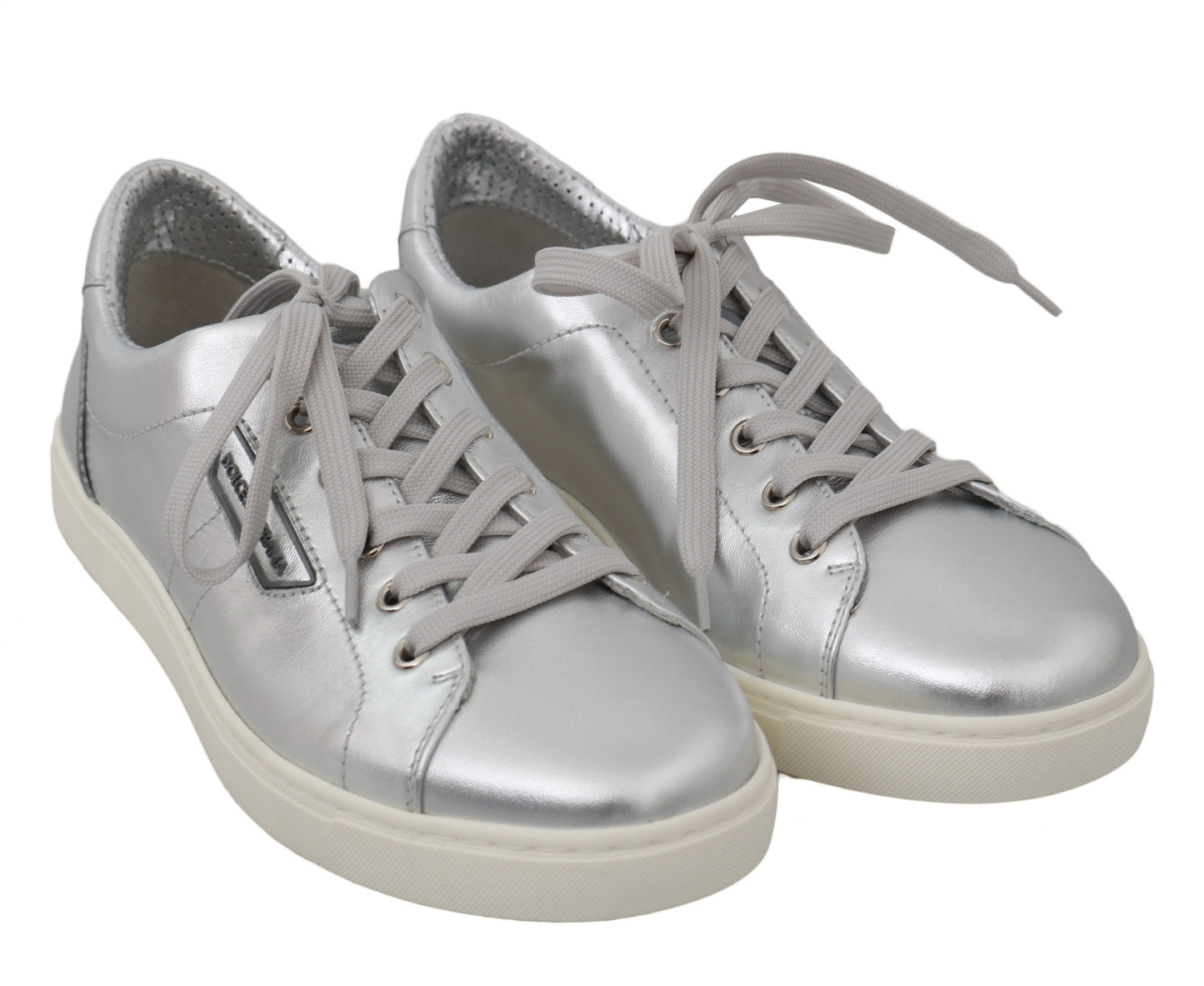 Elegant Metallic Silver Leather Sneakers