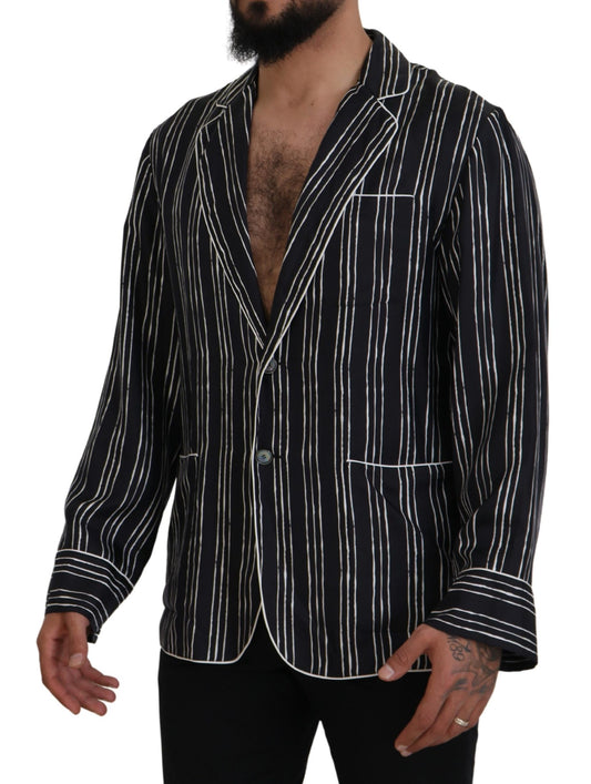 Blue Striped Silk Pajama Shirt Jacket