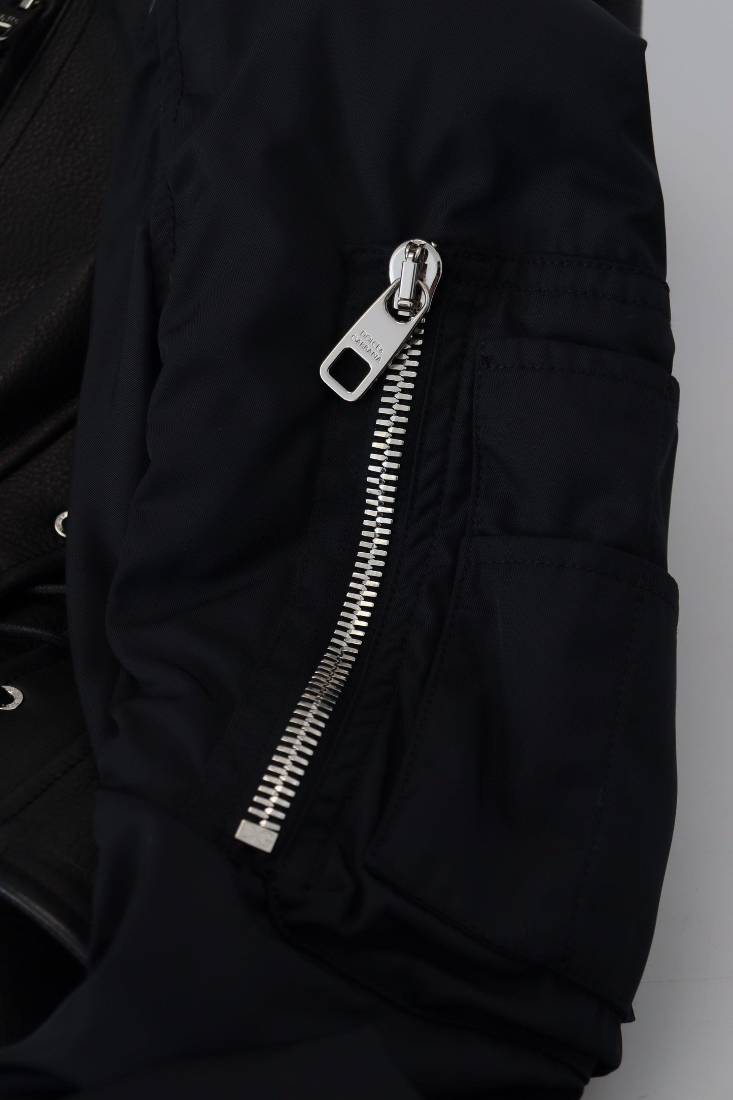 Black Polyester Biker Coat Zipper Jacket