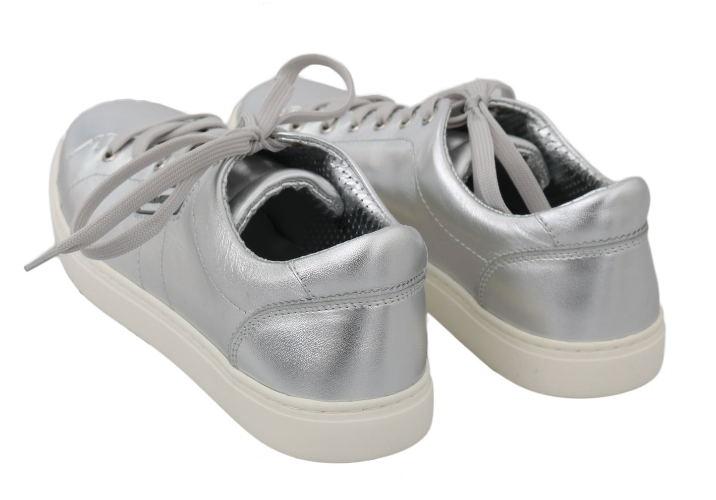 Elegant Metallic Silver Leather Sneakers