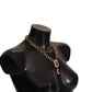 Gold Brass Chain Red Crystal Pendant Statement Necklace