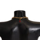Gold Brass Chain Red Crystal Pendant Statement Necklace