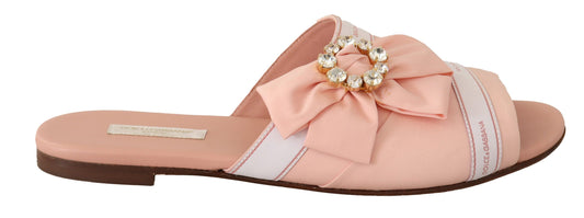 Crystal Embellished Silk Slides in Pink