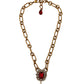 Gold Brass Chain Red Crystal Pendant Statement Necklace