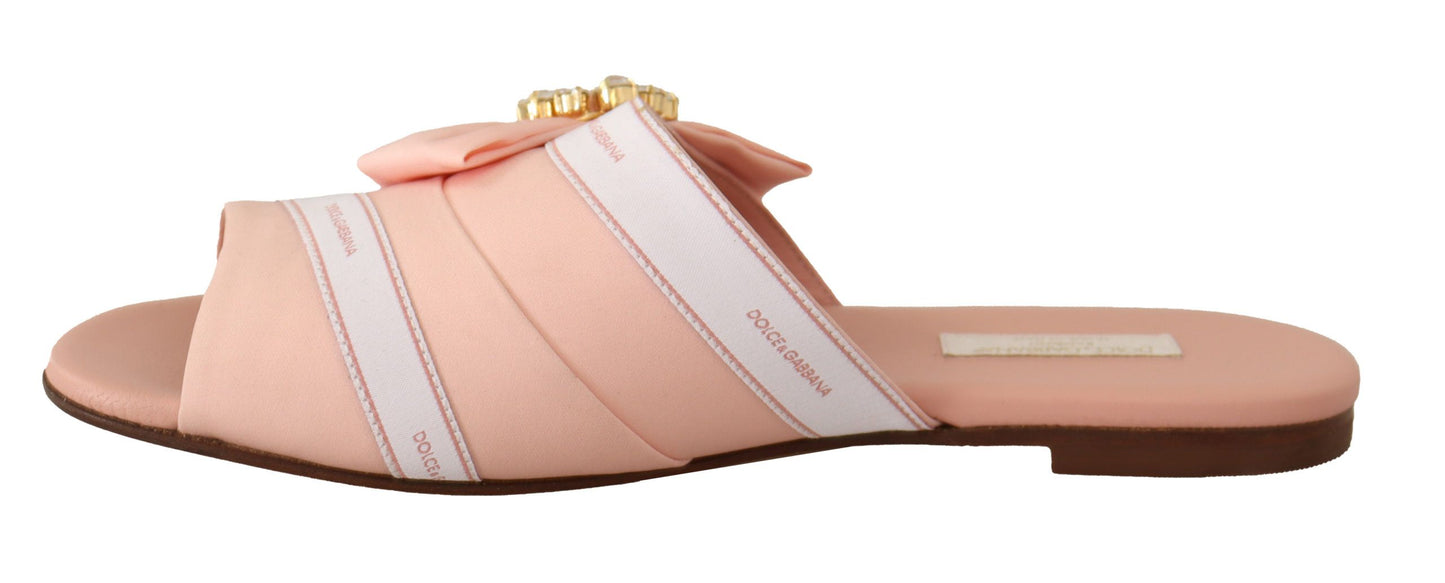 Crystal Embellished Silk Slides in Pink