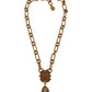 Gold Brass Chain Red Crystal Pendant Statement Necklace
