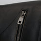 Elegant Black Leather Jacket with Silver Details