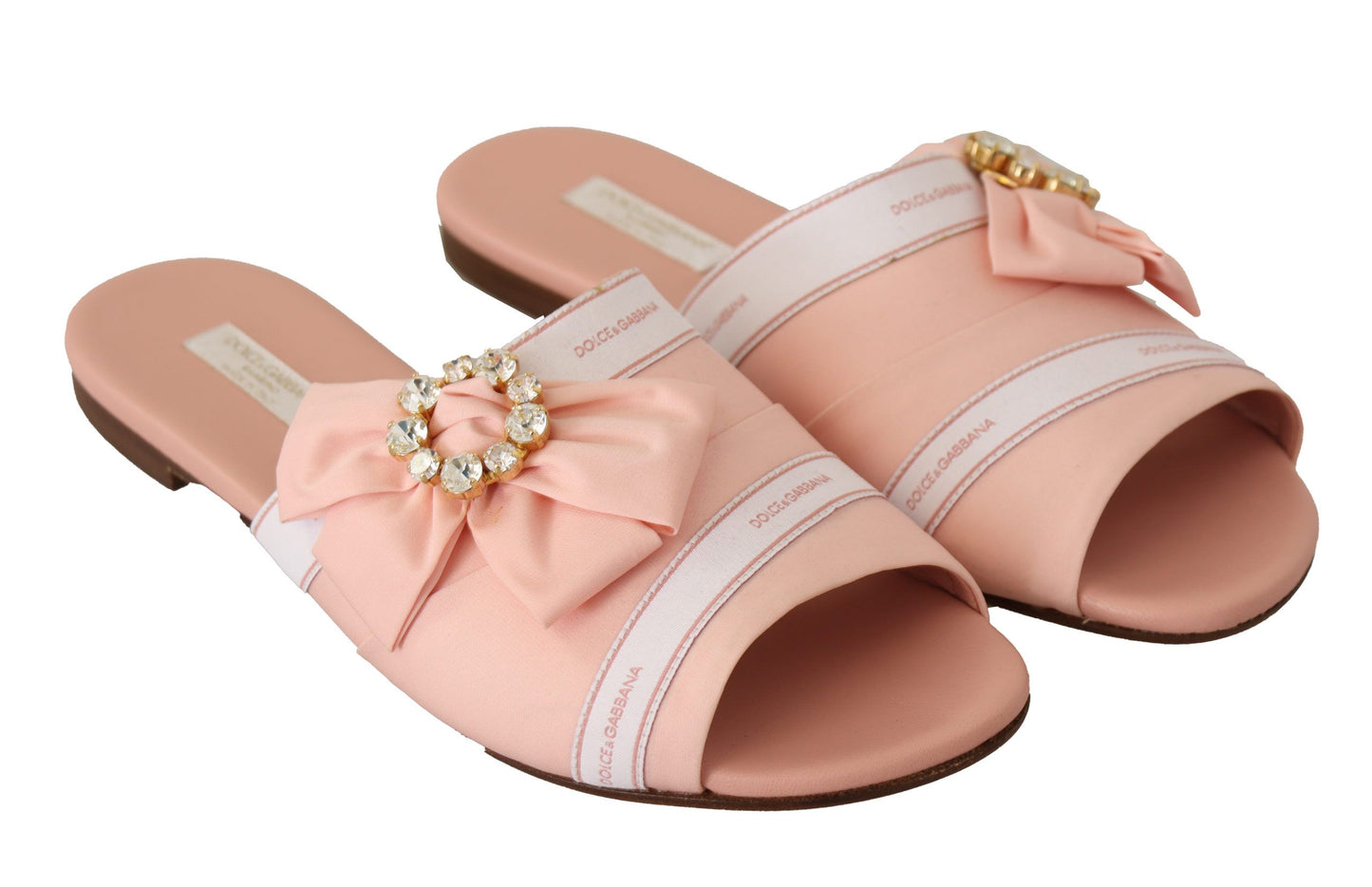 Crystal Embellished Silk Slides in Pink