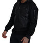 Sleek Leather Hooded Bomber Jacket
