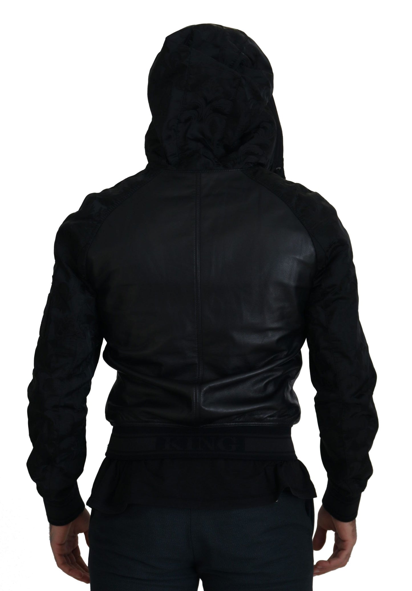 Sleek Leather Hooded Bomber Jacket