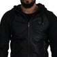 Sleek Leather Hooded Bomber Jacket